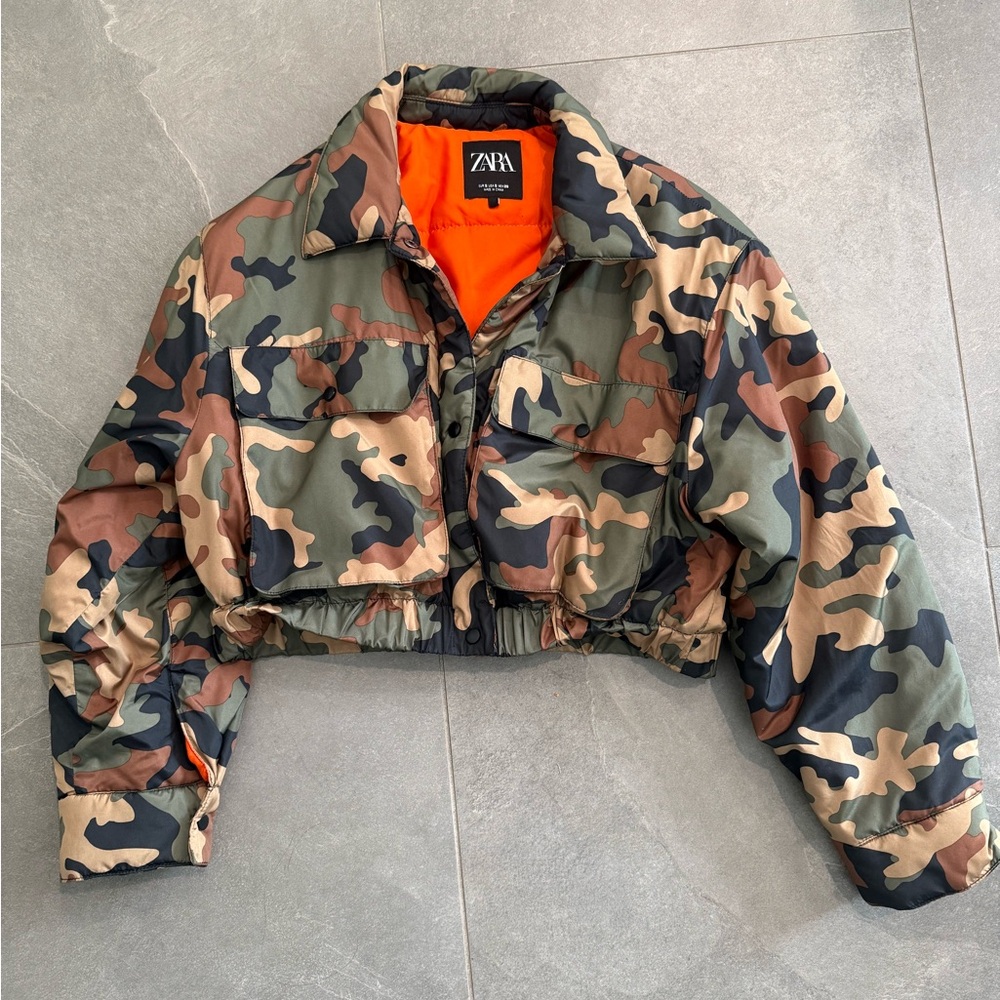 Zara Cropped Camo bomber lightweight Jacket size small